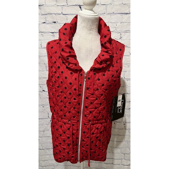 NWT Onque Casual red and black Polka Dot quilted lightweight Zip Front vest L - Picture 1 of 7